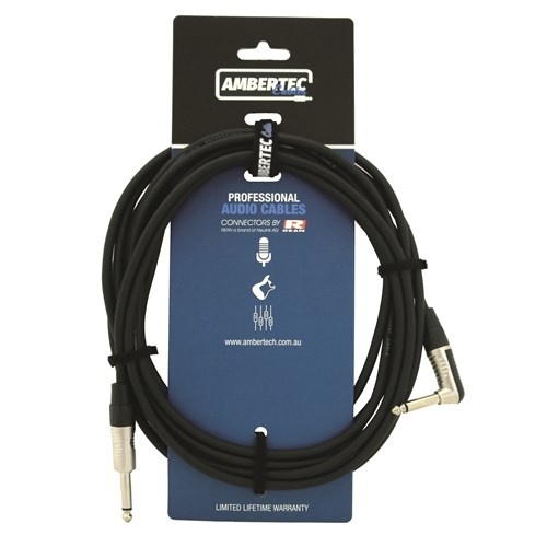 Ambertec AMB0-QR2-I0-060 Guitar Cable REAN Connectors Straight/Right Angle (Black, 6m)