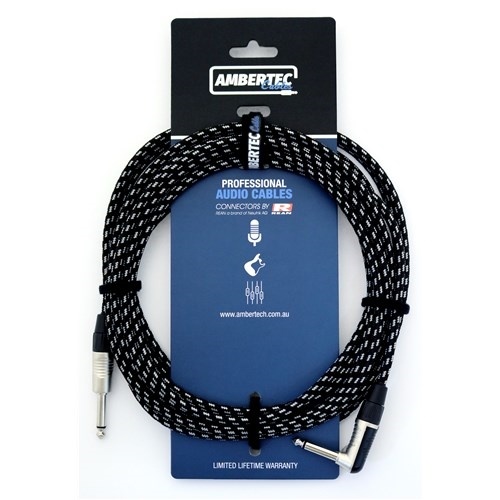 Ambertec AMB0-QR2-I1-060 Guitar Cable REAN Connectors Straight/Right Angle (Vintage B&W Cloth, 6m)
