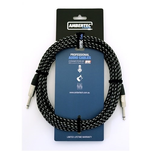 Ambertec AMB0-QQ2-I1-060 Guitar Cable REAN Connectors Straight/Straight (Vintage B&W Cloth, 6m)