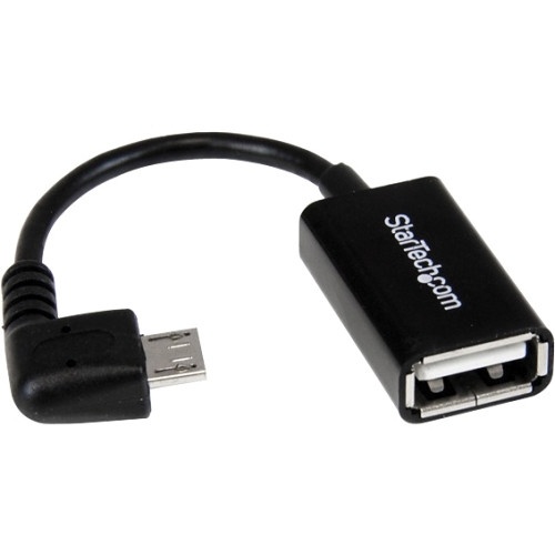 StarTech Right Angle Micro USB to USB OTG Male/Female Host Adapter (Black)