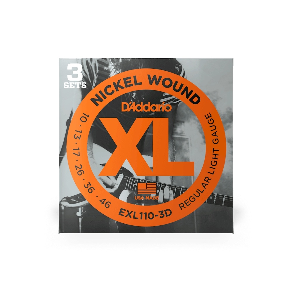 D'Addario EXL110 Regular Light XL Nickel Wound Electric Guitar Strings (6-String Set, 10 - 46) 3pk