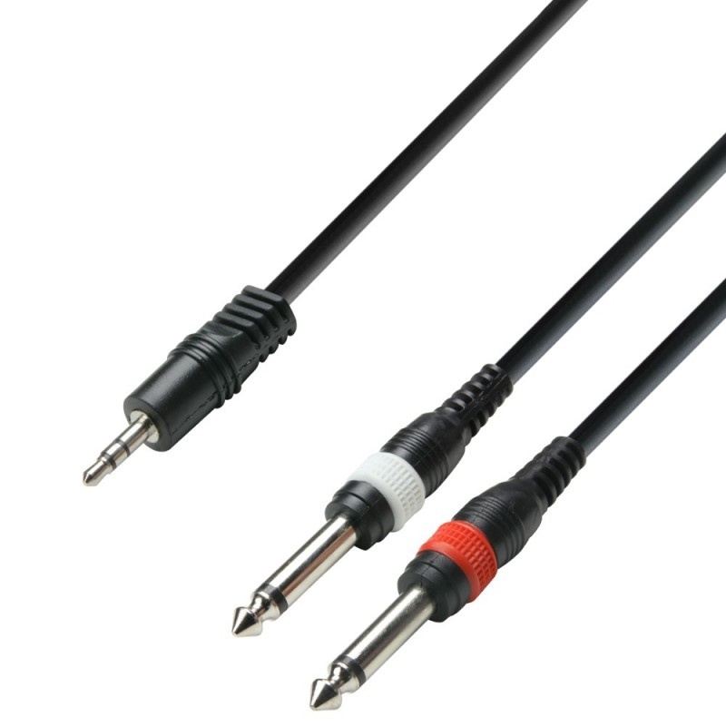 Adam Hall K3YWPP0100 3.5mm Jack Stereo to 2 x 6.3mm Jack Mono Audio Cable (1m)