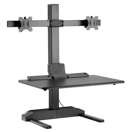 Brateck Electric Sit-Stand Desk Converter with Dual Monitor Mount.