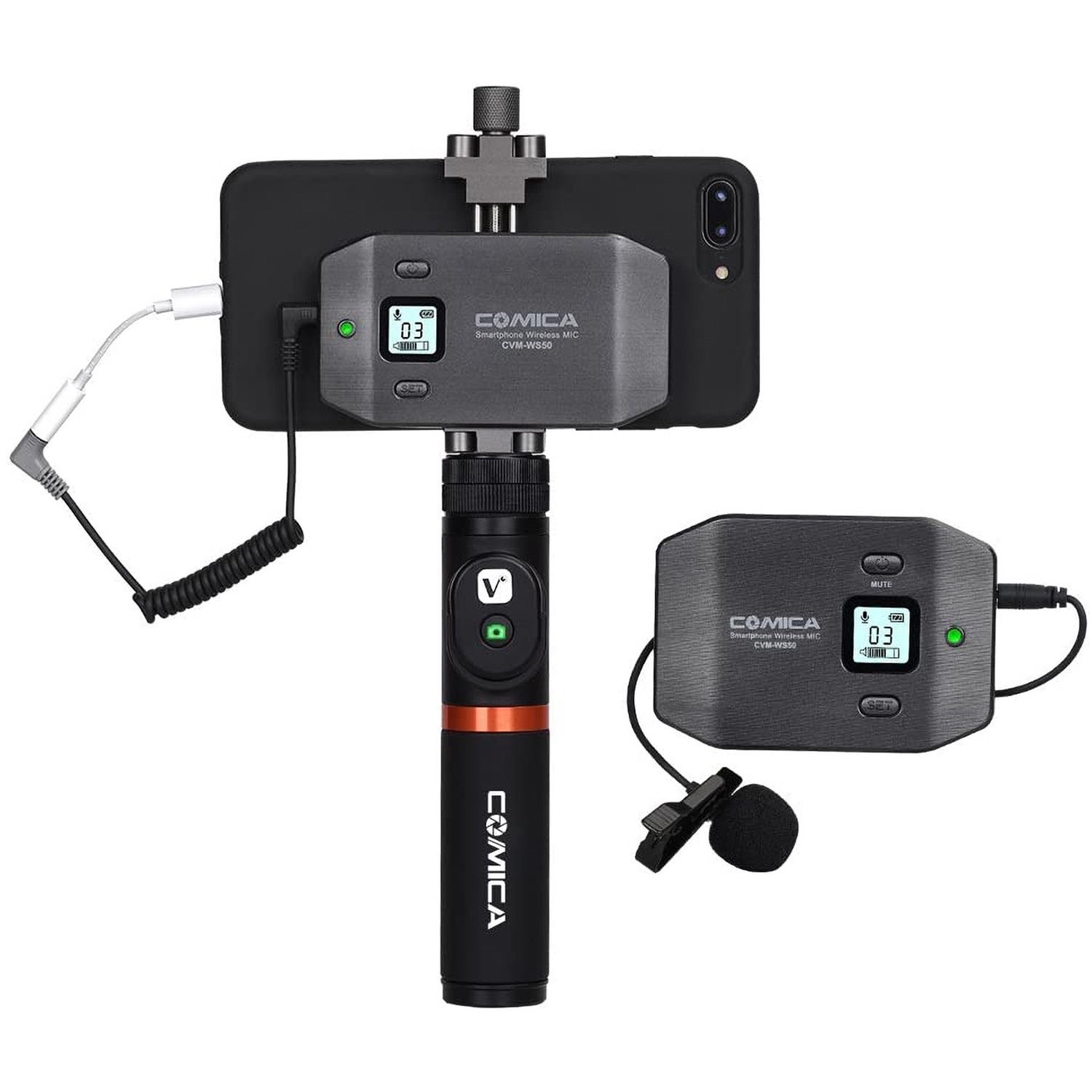 Comica Audio CVM-WS50A Wireless Lavalier Microphone System with Bluetooth Controller for Smartphones