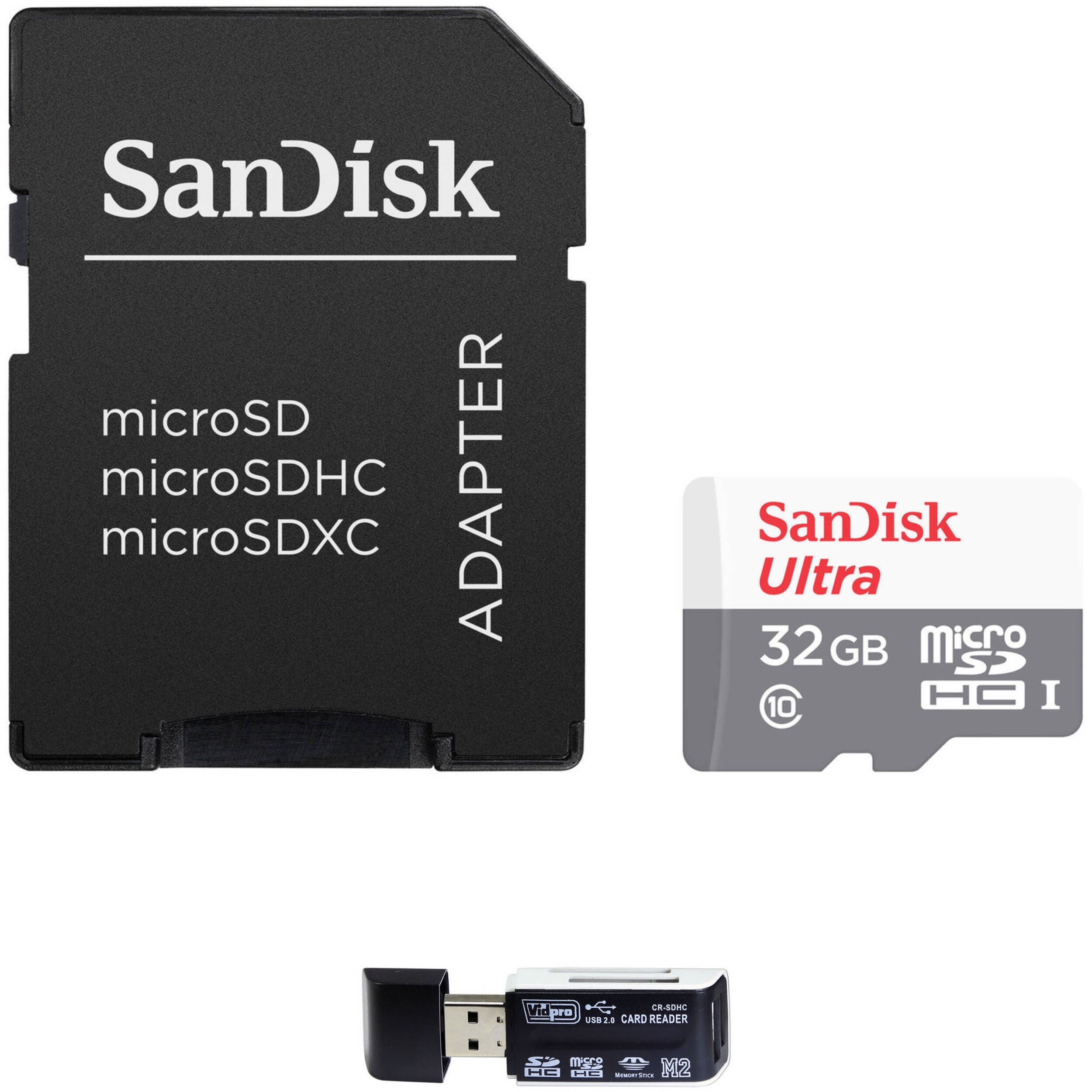 SanDisk 32GB Ultra UHS-I microSDHC Memory Card w/ SD Adapter and 4-in-1 USB 2.0 Card Reader
