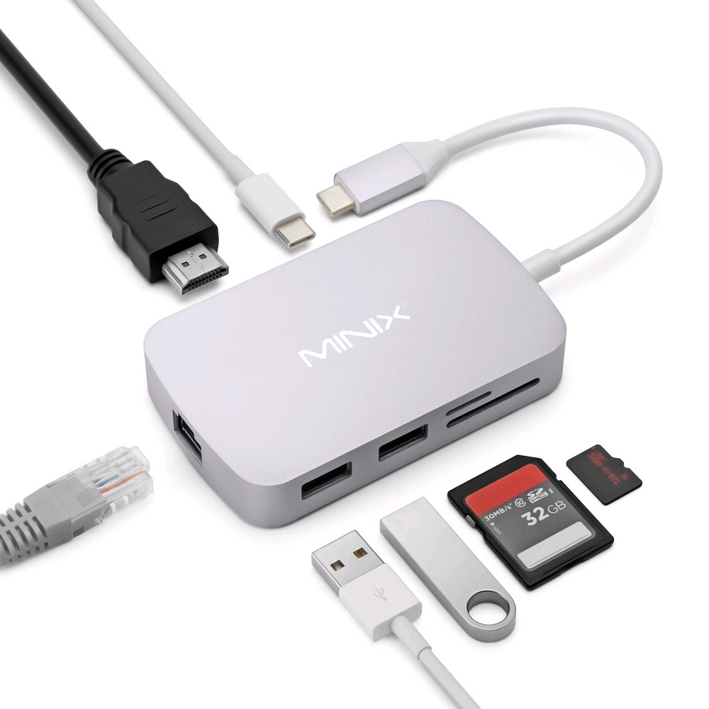 MiniX NEO C-G USB-C Multiport Adapter with Gigabit Ethernet (Silver)