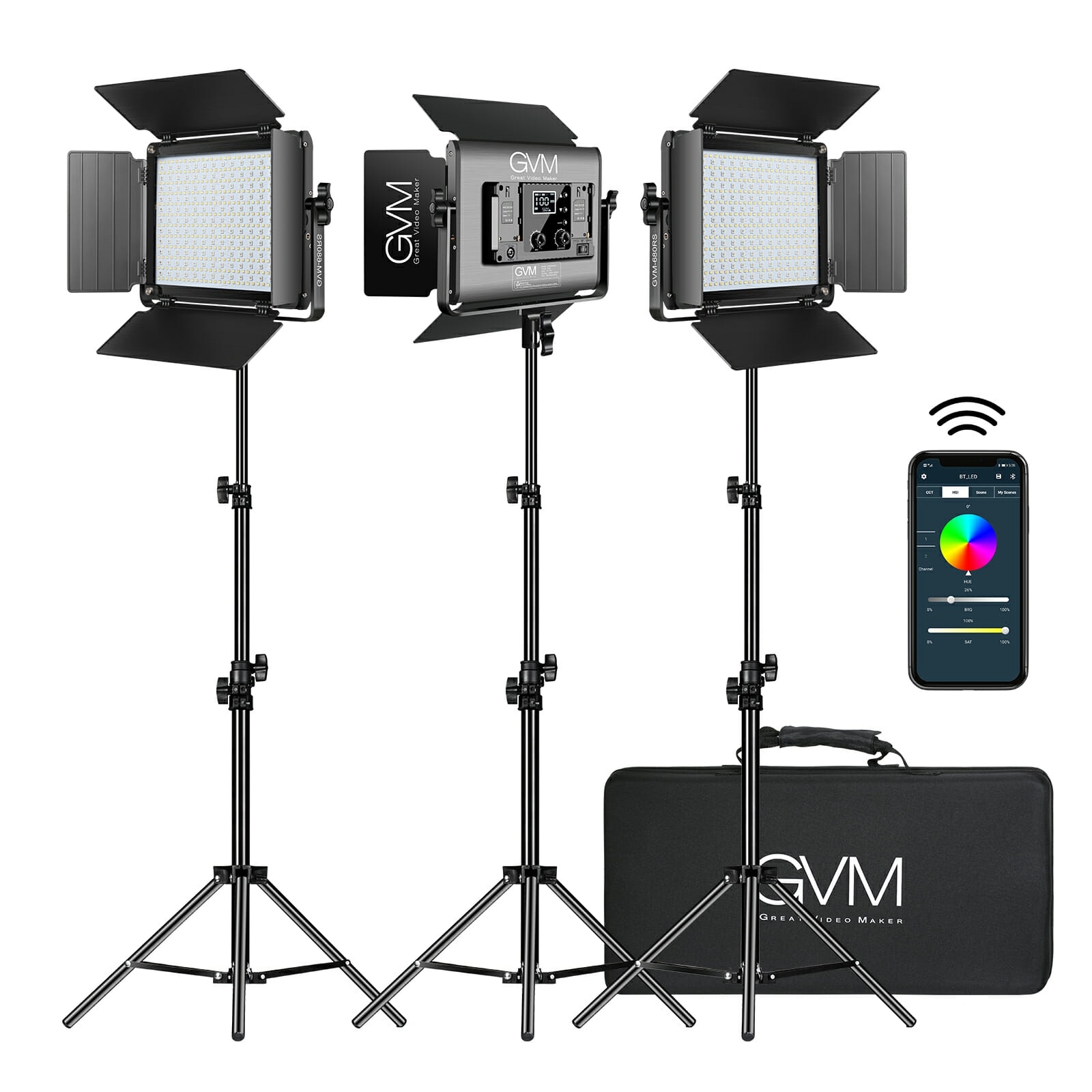 GVM 680RS Bi Colour & RGB Video Light Panel (3-Light Kit)