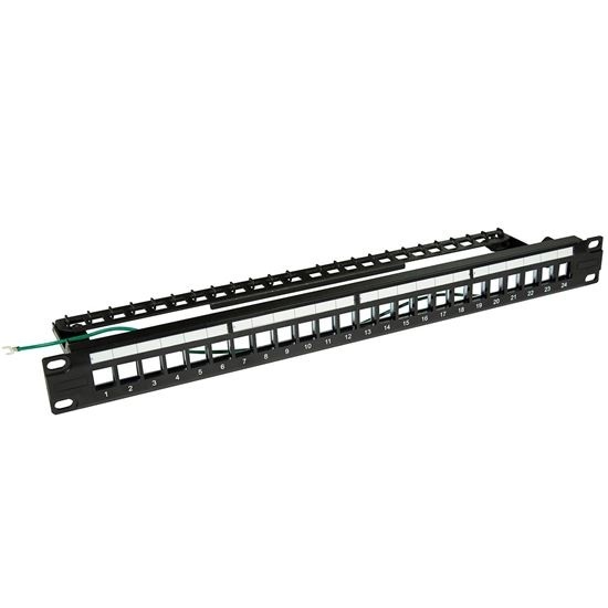 DYNAMIX Horizontal 19 1RU Unloaded 24 Port STP Patch Panel with Rear Cable Management Bar