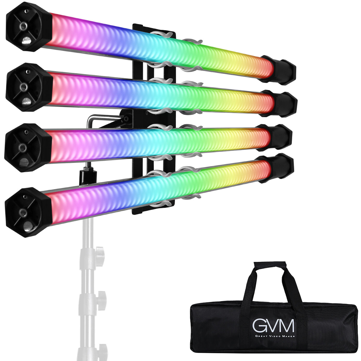 GVM RGB LED Tube Wand 4-Light Kit with Internal Battery and Bracket