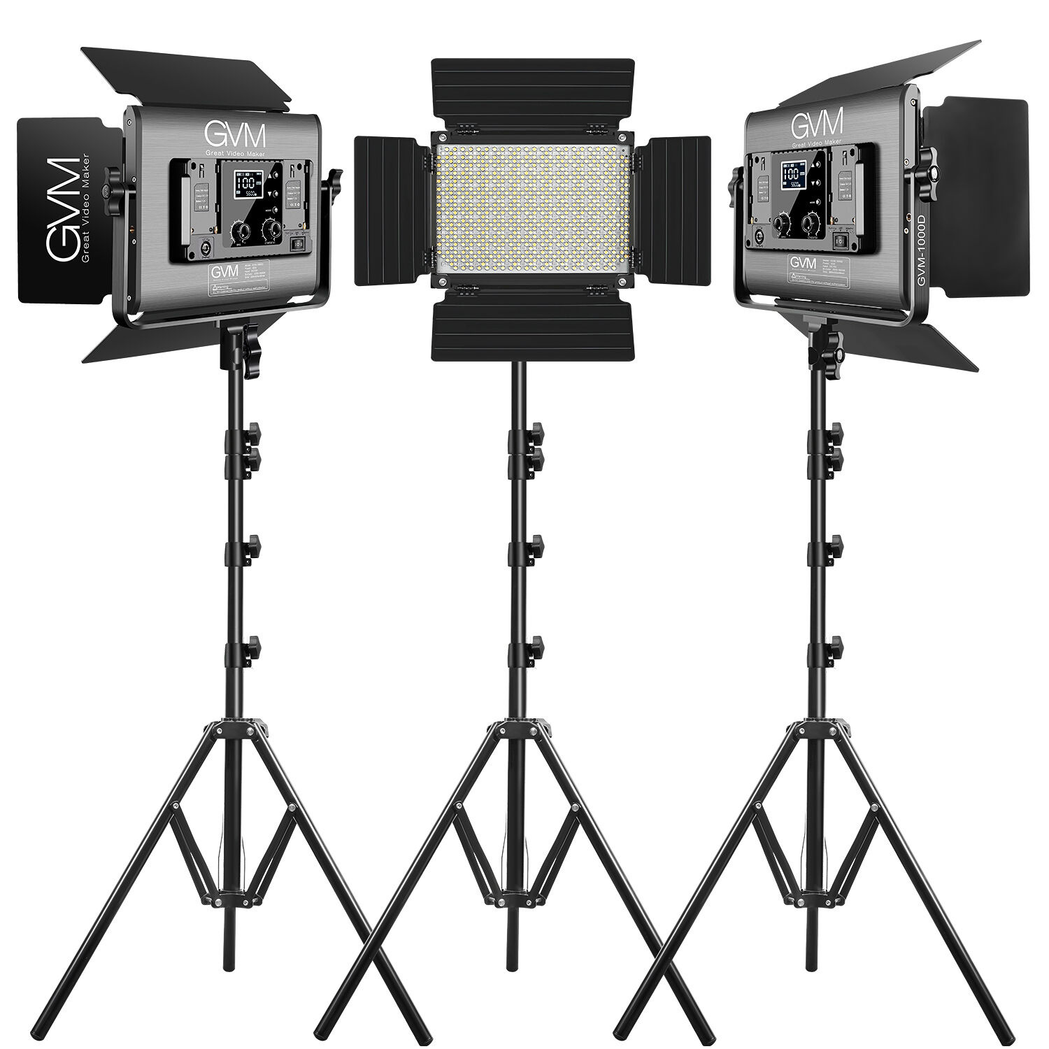 GVM 1000D RGB LED Studio Video Light Bi-Color Soft 3-Light Panel Kit with Softboxes