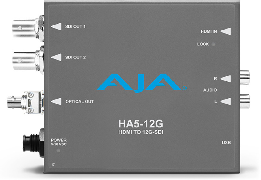 AJA HA5-12G-T-ST HDMI 2.0 to 12G-SDI Mini-Converter with Single Channel Fiber 12G ST Transmitter