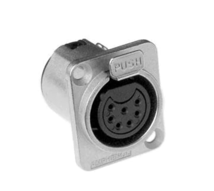 Amphenol AC Z Series 7 Pin XLR Chassis Connector (Tin Plating, Black, Female)