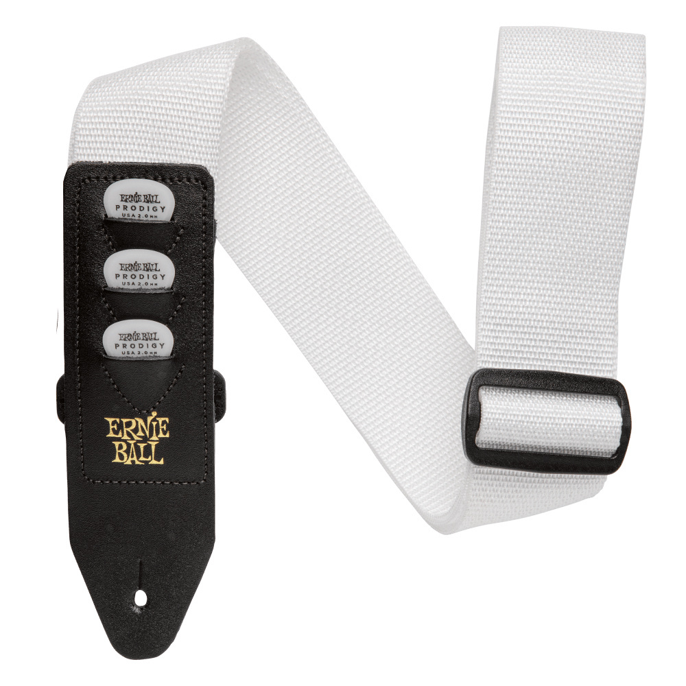 Ernie Ball Pick Holder Guitar Strap - White