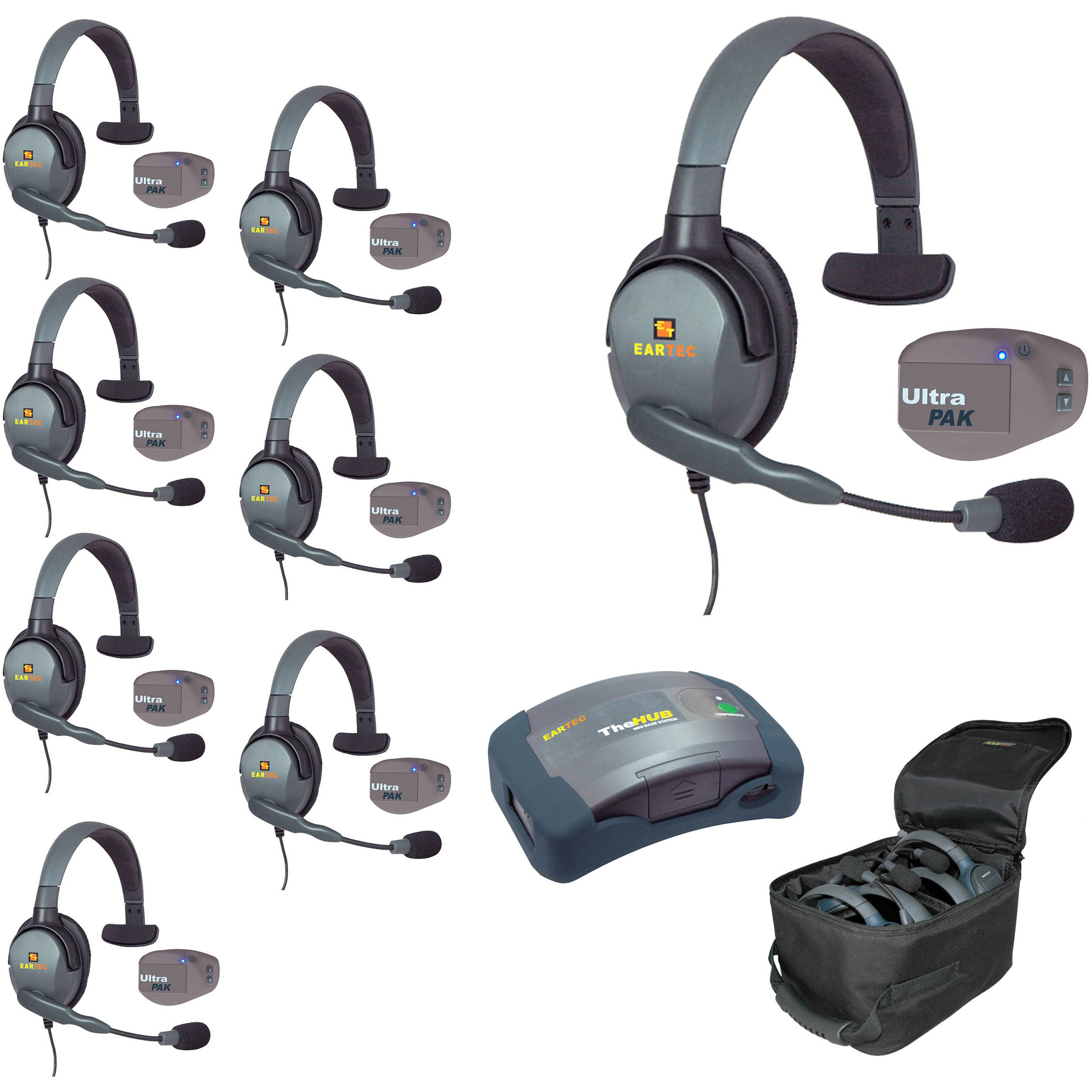 Eartec UPMX4GS8 UltraPAK 8-Person HUB Intercom System with Max4G Single Headset