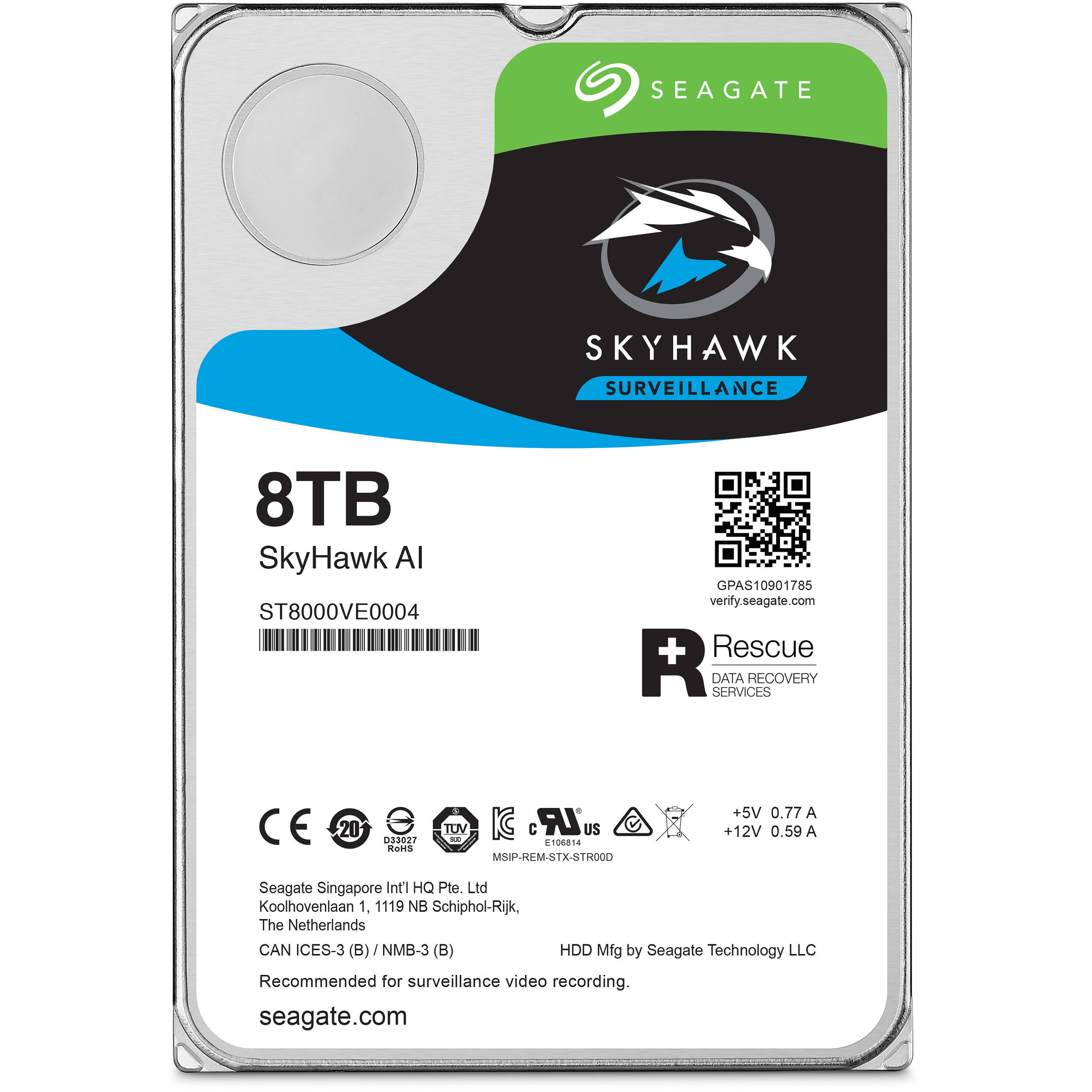 Seagate 8TB SkyHawk AI 7200 rpm SATA III 3.5" Internal Surveillance HDD