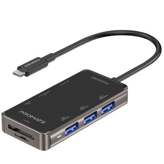Promate 8-in-1 USB Multi-Port Hub with USB-C Connector