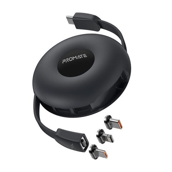 Promate 3 in 1 USB-C Retractable Data & Charge Cable (1m)