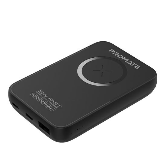 Promate PowerMag 10000mAh Magnetic Qi 15W Wireless Charging Power Bank (Black)