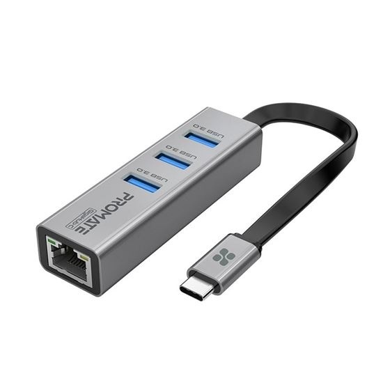 Promate GigaHub Multi-Port Hub with Ethernet Port & USB-C Connector (Grey)