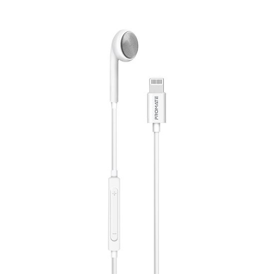 Promate Beat-LT Apple MFI Certified HiFI Earbuds (Lightning, White)
