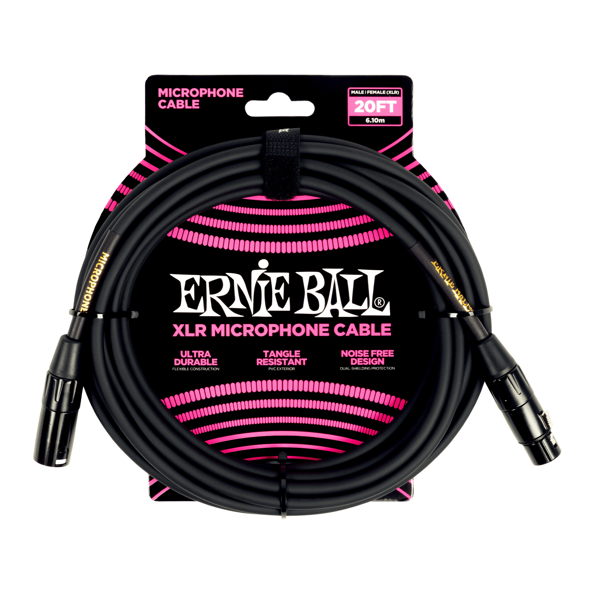 Ernie Ball 6.1m Male Female XLR Microphone Cable (Black)