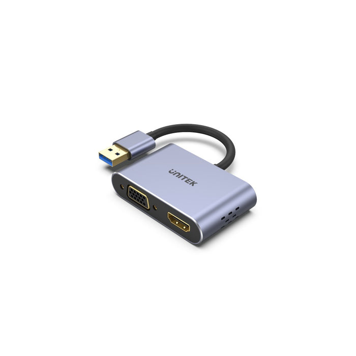 UNITEK USB-A to HDMI 2.0 & VGA Adapter with Dual Monitor Support