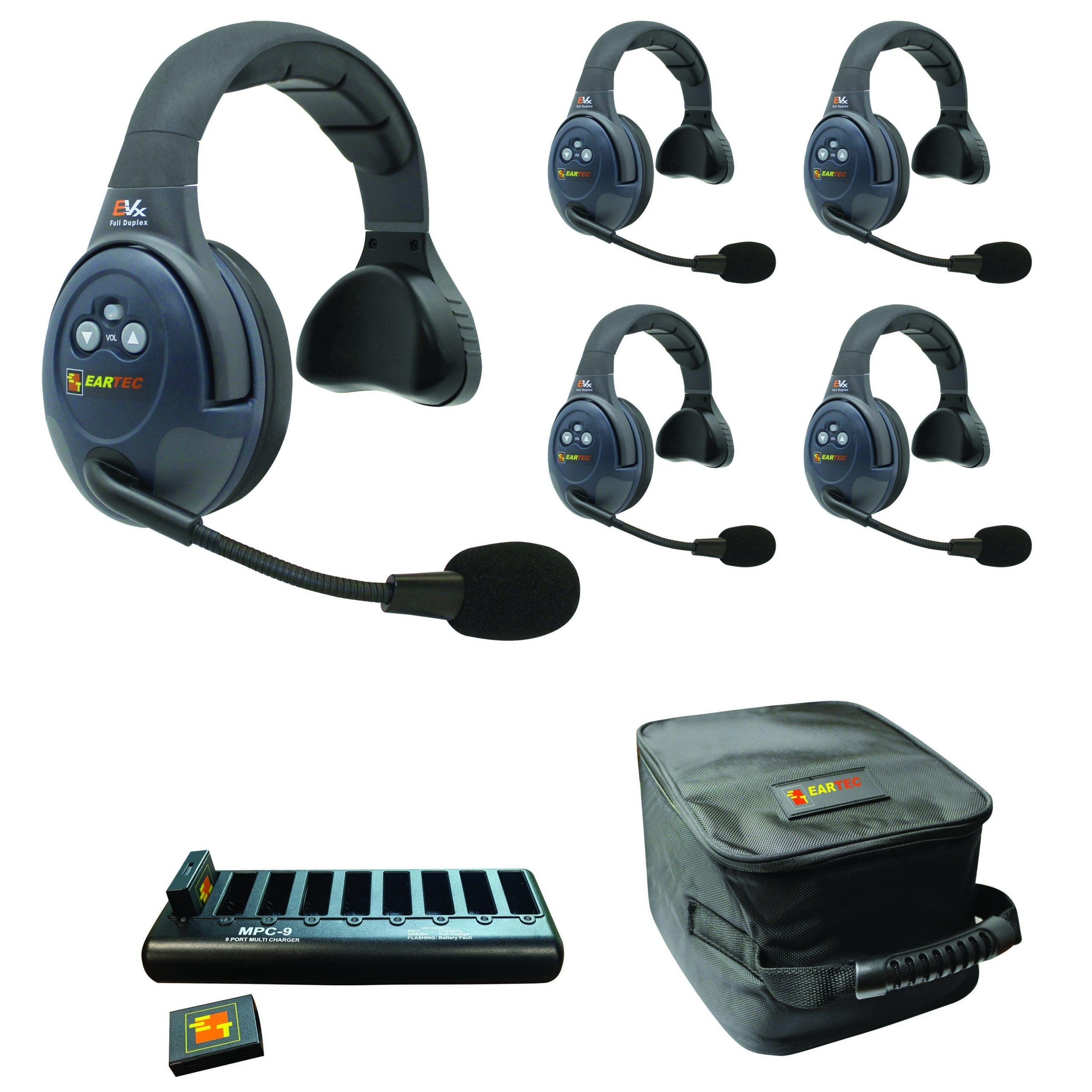 Eartec EVADE EVX5S Full Duplex Wireless Intercom System W/ 5 Single Speaker Headsets