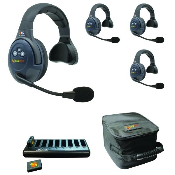 Eartec EVADE EVX4S Full Duplex Wireless Intercom System W/ 4 Single Speaker Headsets
