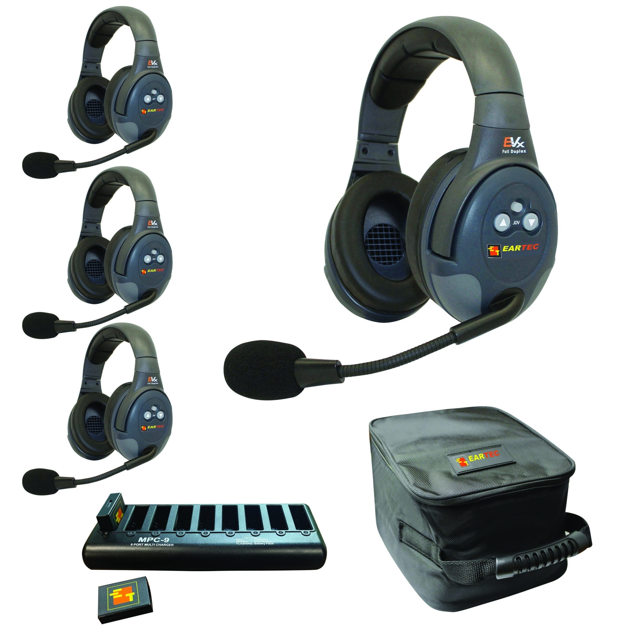 Eartec EVADE EVX4D Full Duplex Wireless Intercom System W/ 4 Dual Speaker Headsets