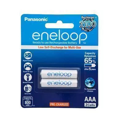 Panasonic Eneloop AAA Rechargeable Ni-MH Batteries (800 mAh, 2 Pack)