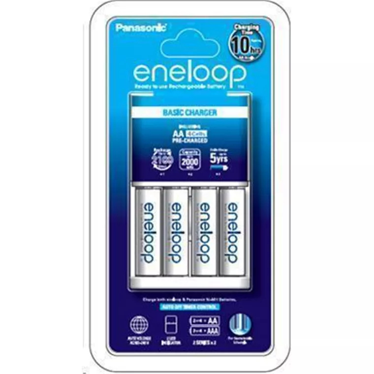 Panasonic Eneloop Overnight Charger + AA Rechargeable Ni-MH Batteries (2000 mAh, 4 Pack)