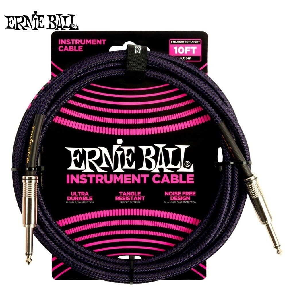Ernie Ball 3m Braided Straight Straight Instrument Cable (Purple Black)