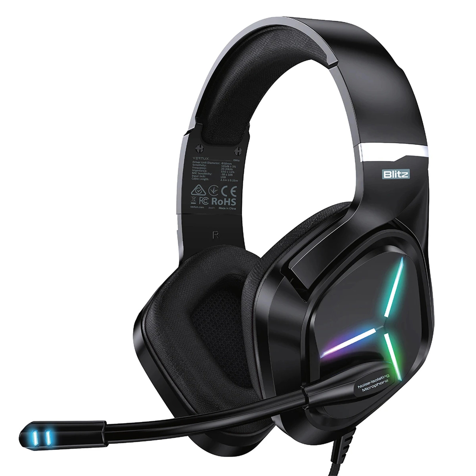 Vertux Blitz 7.1 Surround Sound Gaming Headphones (Black)