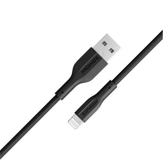 Promate USB-A to Lightning Connector Super Flexible Cable (Black, 1m)