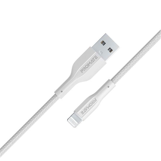 Promate USB-A to Lightning Connector Super Flexible Cable (White, 1m)