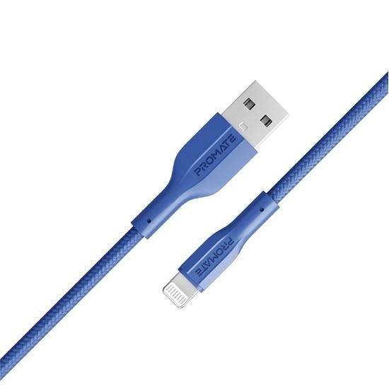 Promate USB-A to Lightning Connector Super Flexible Cable (Blue, 1m)