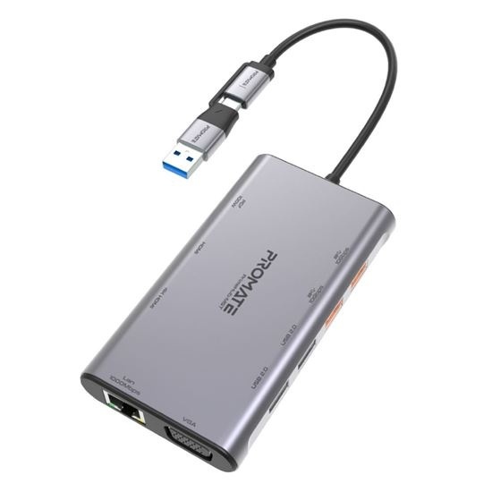 Promate 9-in-1 Multi-Port Hub with USB-C & USB-A Connectors