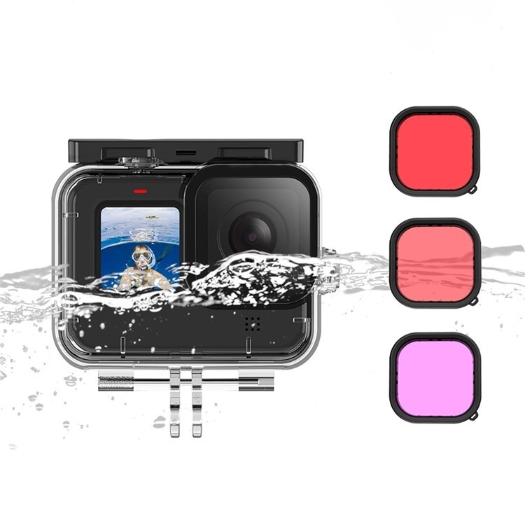 TELESIN Waterproof Housing & Lens Kit for GoPro HERO 9/10/11/12 (Purple, Red & Magenta)