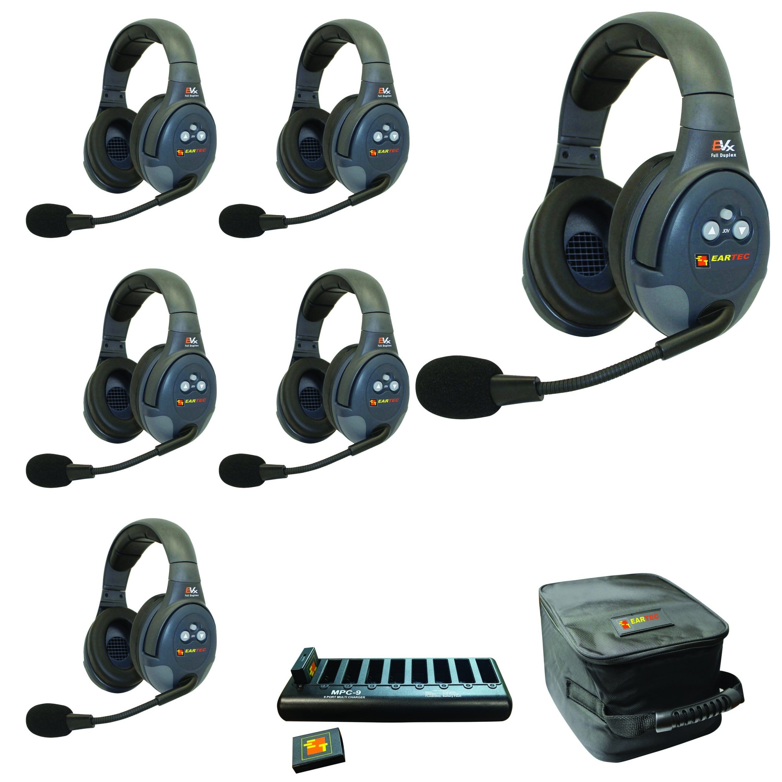 Eartec EVADE EVX6D Full Duplex Wireless Intercom System W/ 6 Dual Speaker Headsets