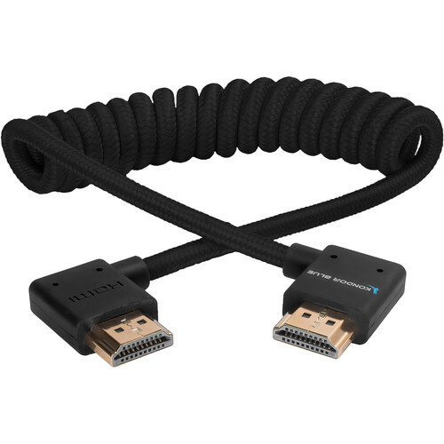 Kondor Blue Coiled Right-Angle High-Speed HDMI Cable, Black 30-60cm (12-24")