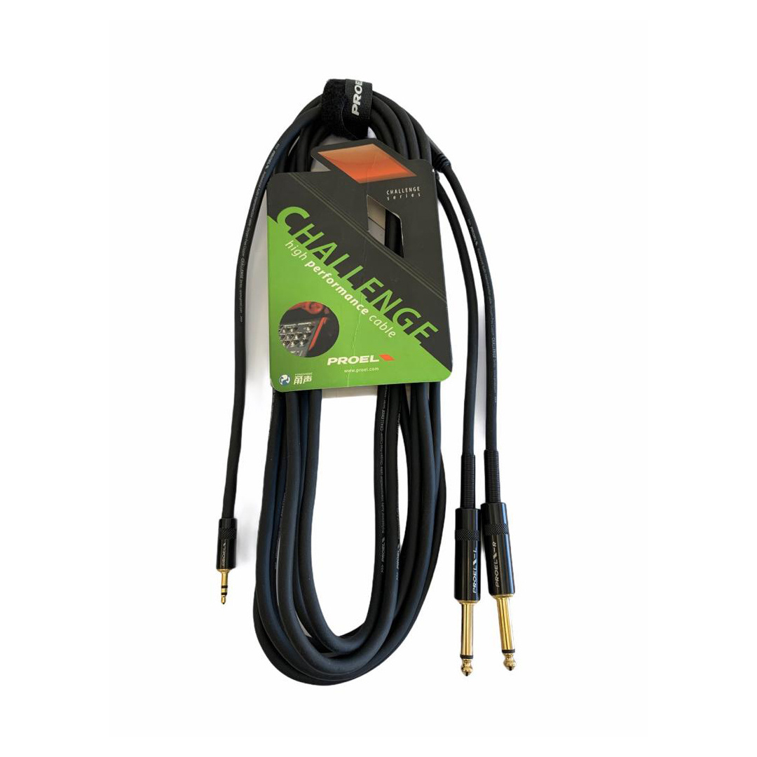 Proel Challenge 3.5mm TRS to 2 x 6.3mm TS Stereo Split Lead (5m)