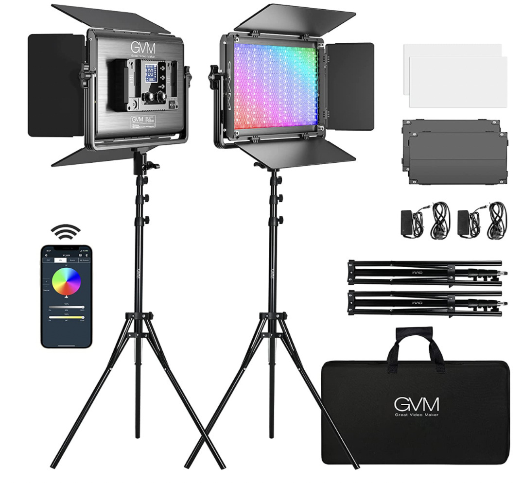 GVM 1300D RGB LED Studio Video Light Bi-Color Soft 2-Light Panel Kit with Softboxes