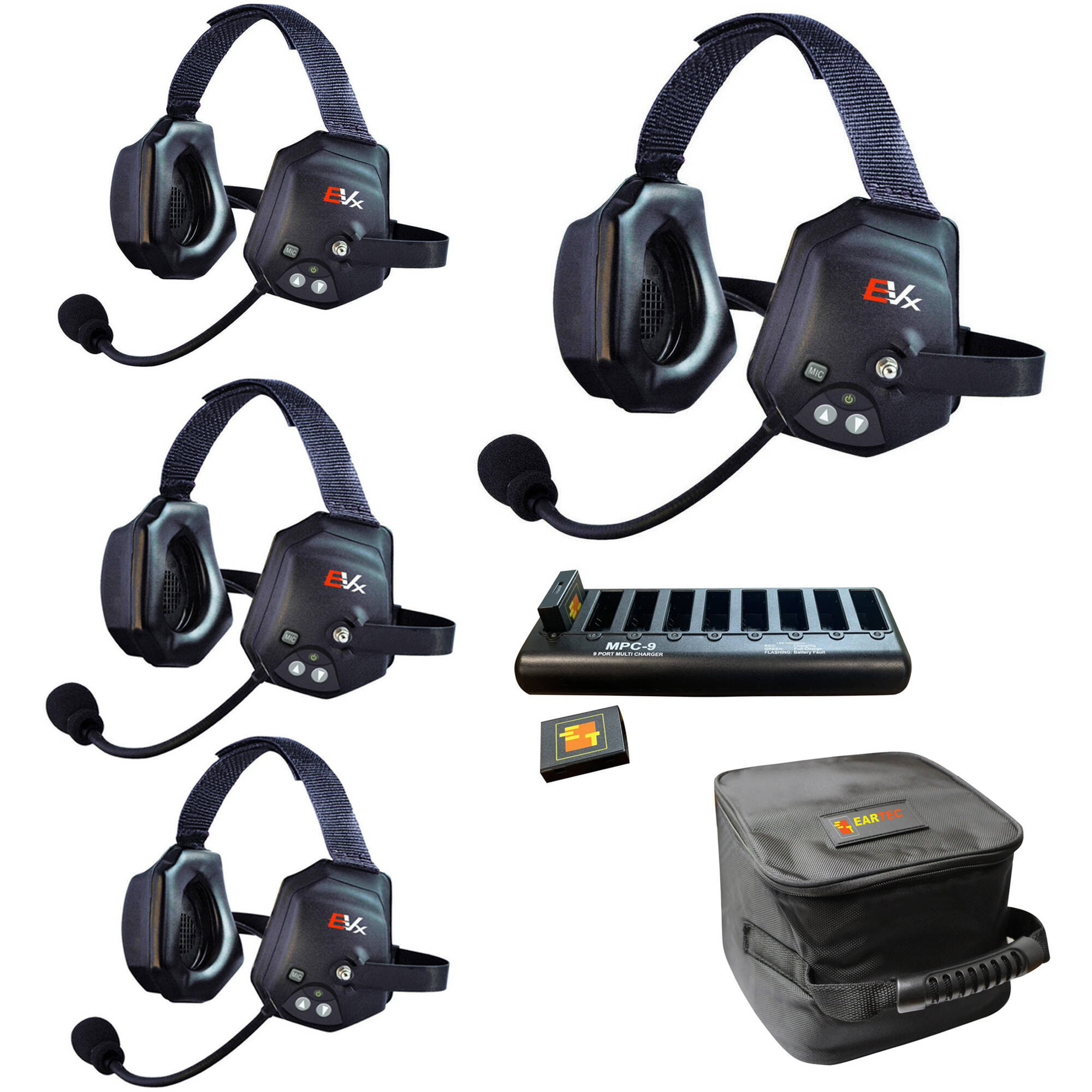 Eartec EVADE XTreme EVXT4 Industrial Full-Duplex Wireless Intercom System with 4 Dual-Ear Headsets