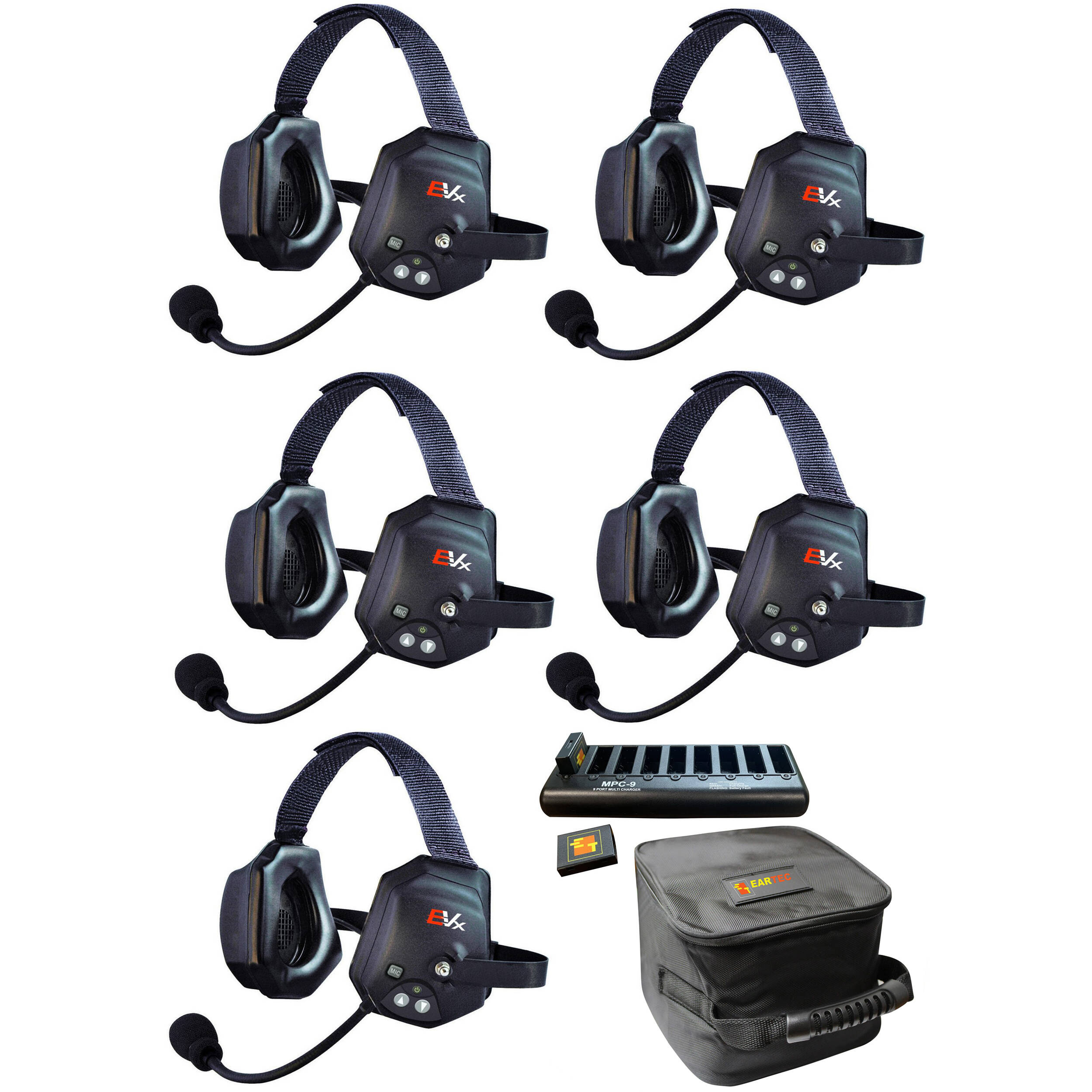 Eartec EVADE XTreme EVXT5 Industrial Full-Duplex Wireless Intercom System with 5 Dual-Ear Headsets