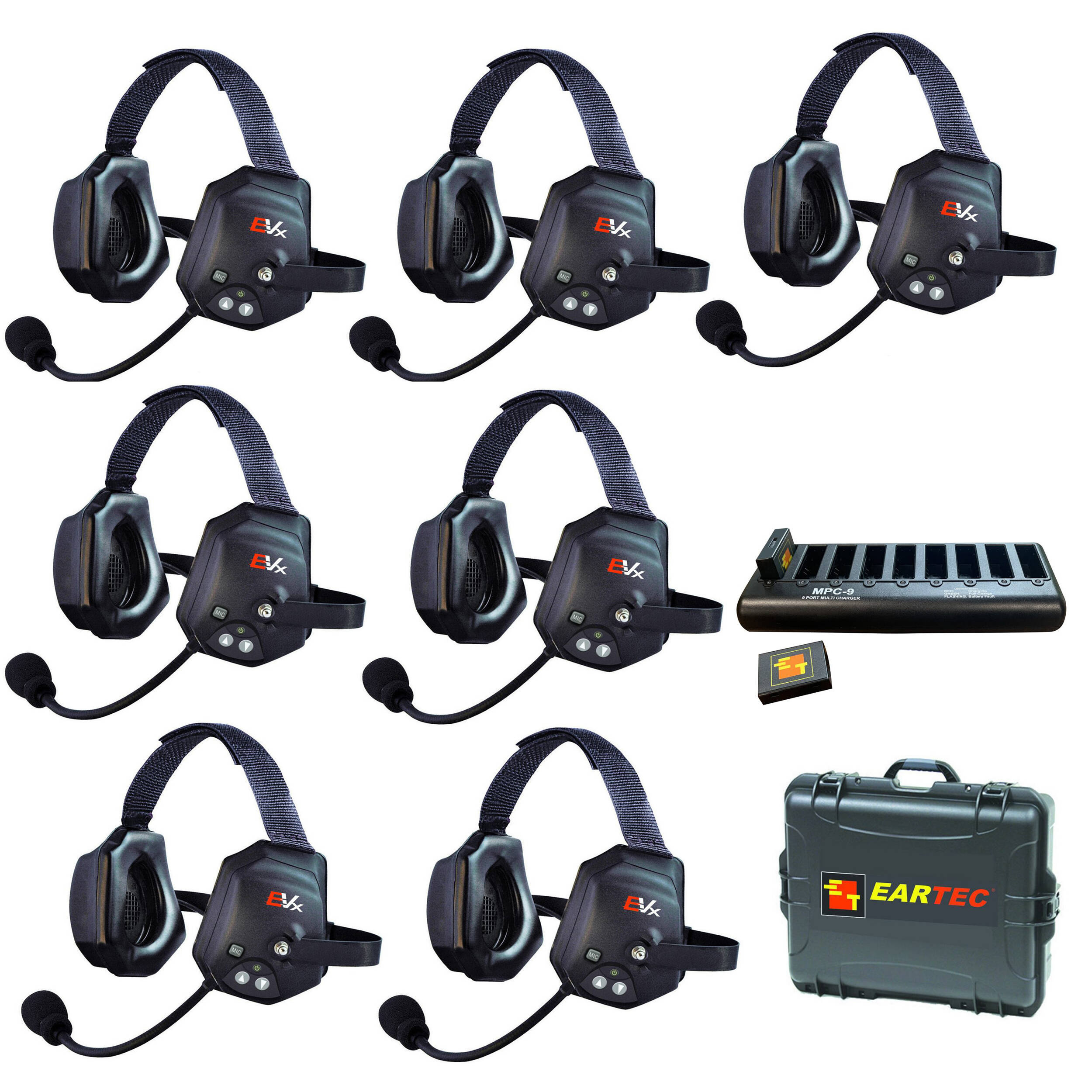 Eartec EVADE XTreme EVXT7 Industrial Full-Duplex Wireless Intercom System with 7 Dual-Ear Headsets