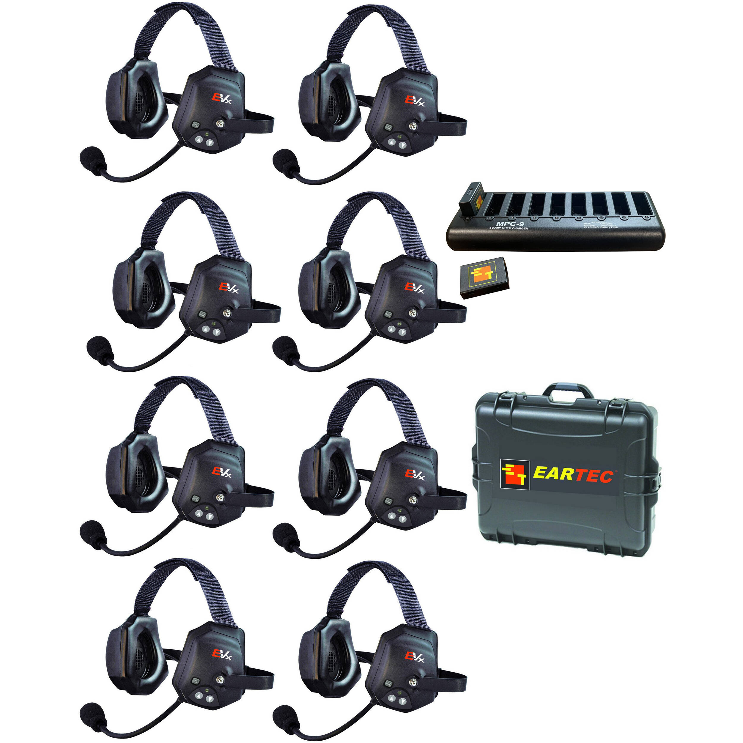 Eartec EVADE XTreme EVXT8 Industrial Full-Duplex Wireless Intercom System with 8 Dual-Ear Headsets