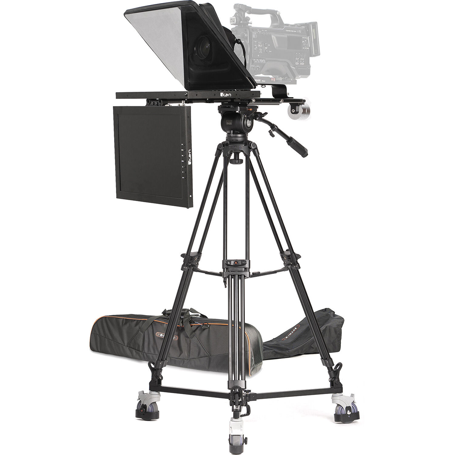 Ikan Professional 15" High-Bright Teleprompter with Tripod, Dolly, and Talent Monitor (HDMI)