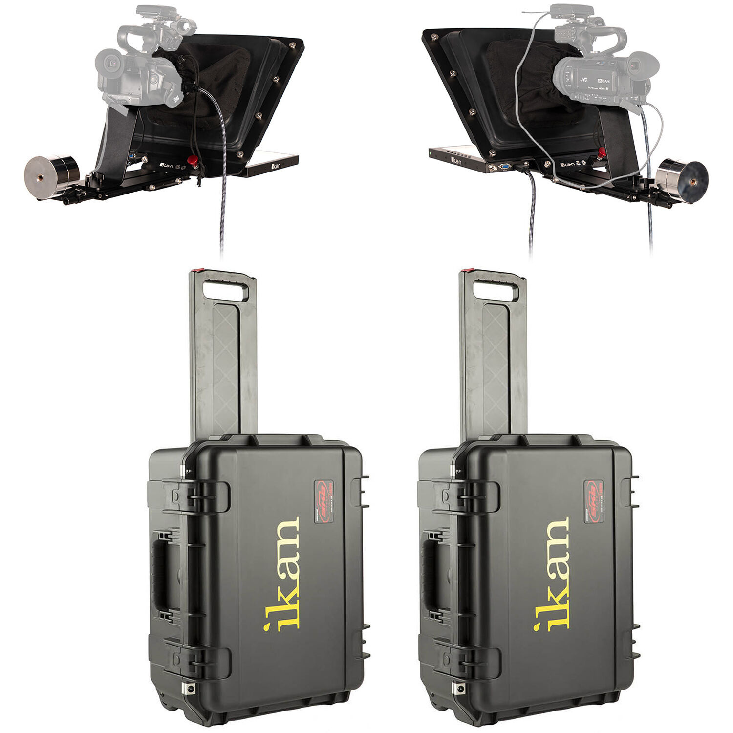 Ikan P2P Interview System with 2 Professional 15" High Bright Teleprompters Travel Kit