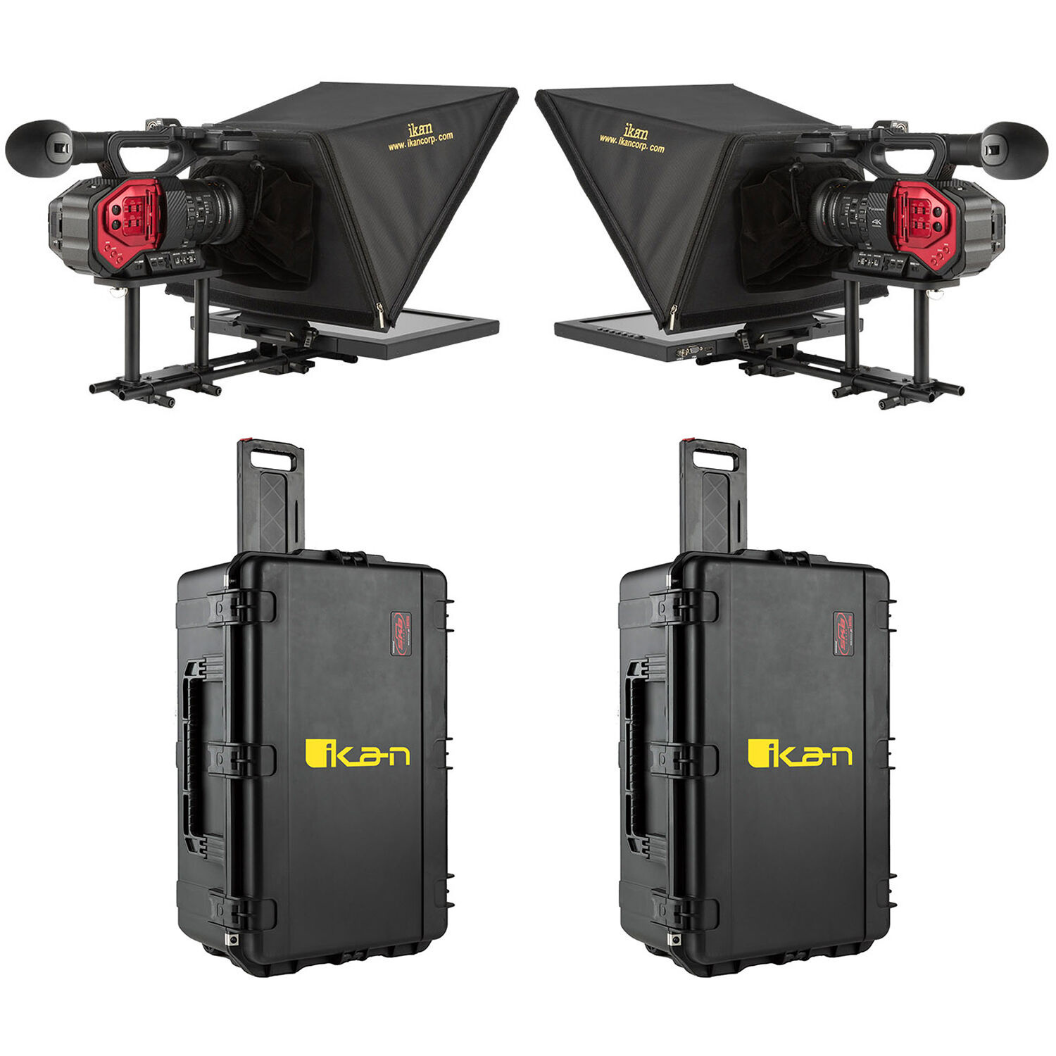 Ikan P2P Interview System with 2 x 17" Teleprompters and HDMI Cables with Rolling Cases