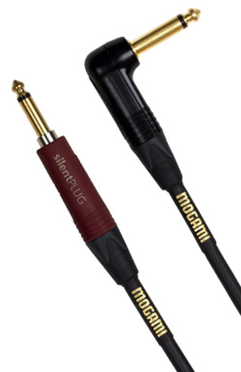 Mogami Gold Series Instrument Cable with Silent Plug Straight to Right Angle (7.6m)